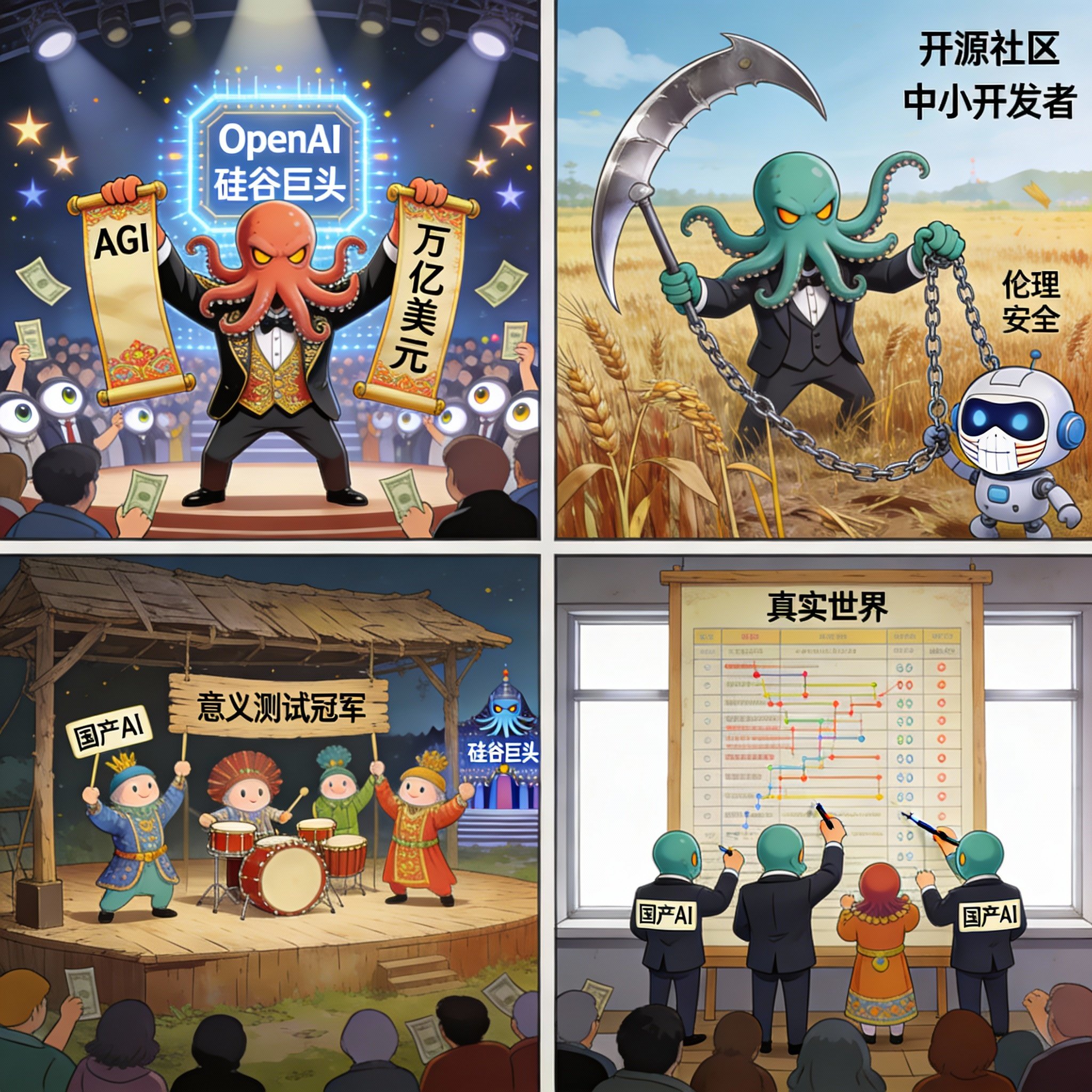 AI 泡沫下，谁在裸泳，谁在抢钱？ - 4格漫画